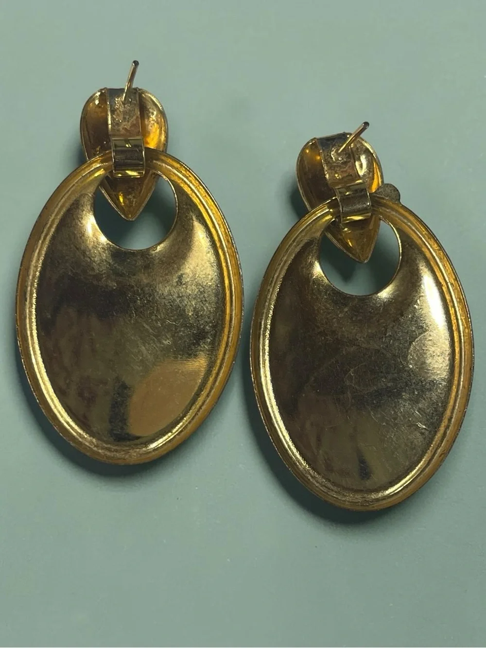 Vintage Gold Tone Marbled Enamel Door Knocker Earrings Fall Colors